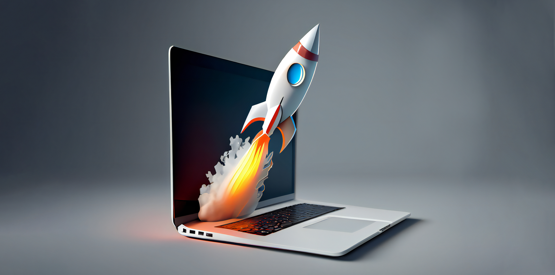 Launching Space Rocket From Laptop Screen. Generative Ai. CFO Launchpad - Social CFO